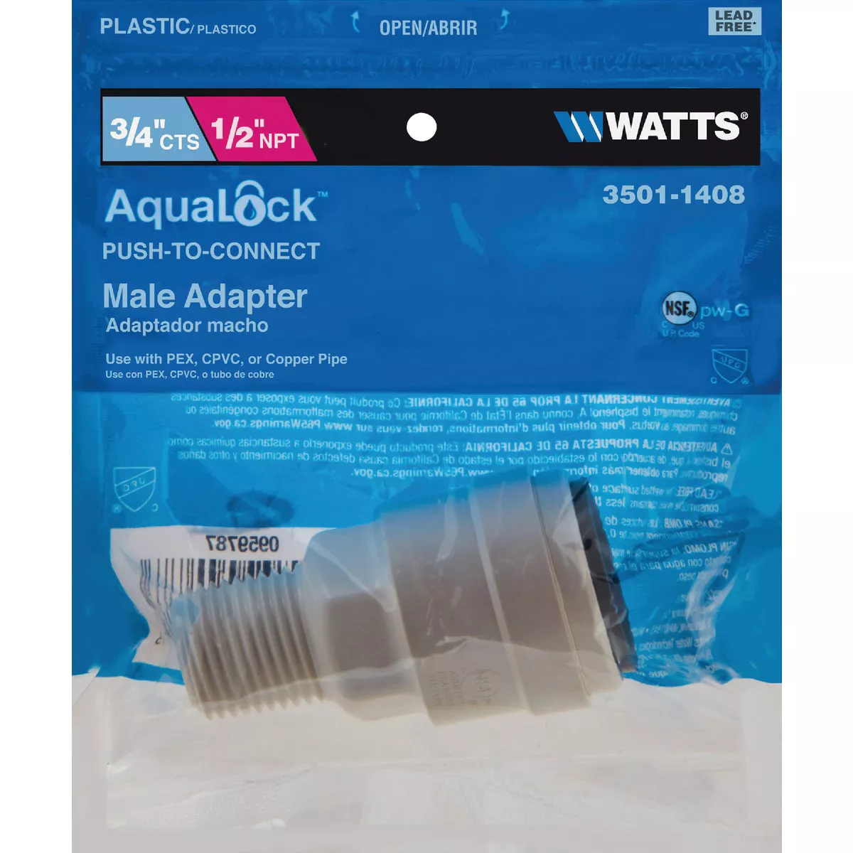 Watts Aqualock 3/4 In. CTS x 1/2 In. MPT Push-to-Connect Plastic Adapter