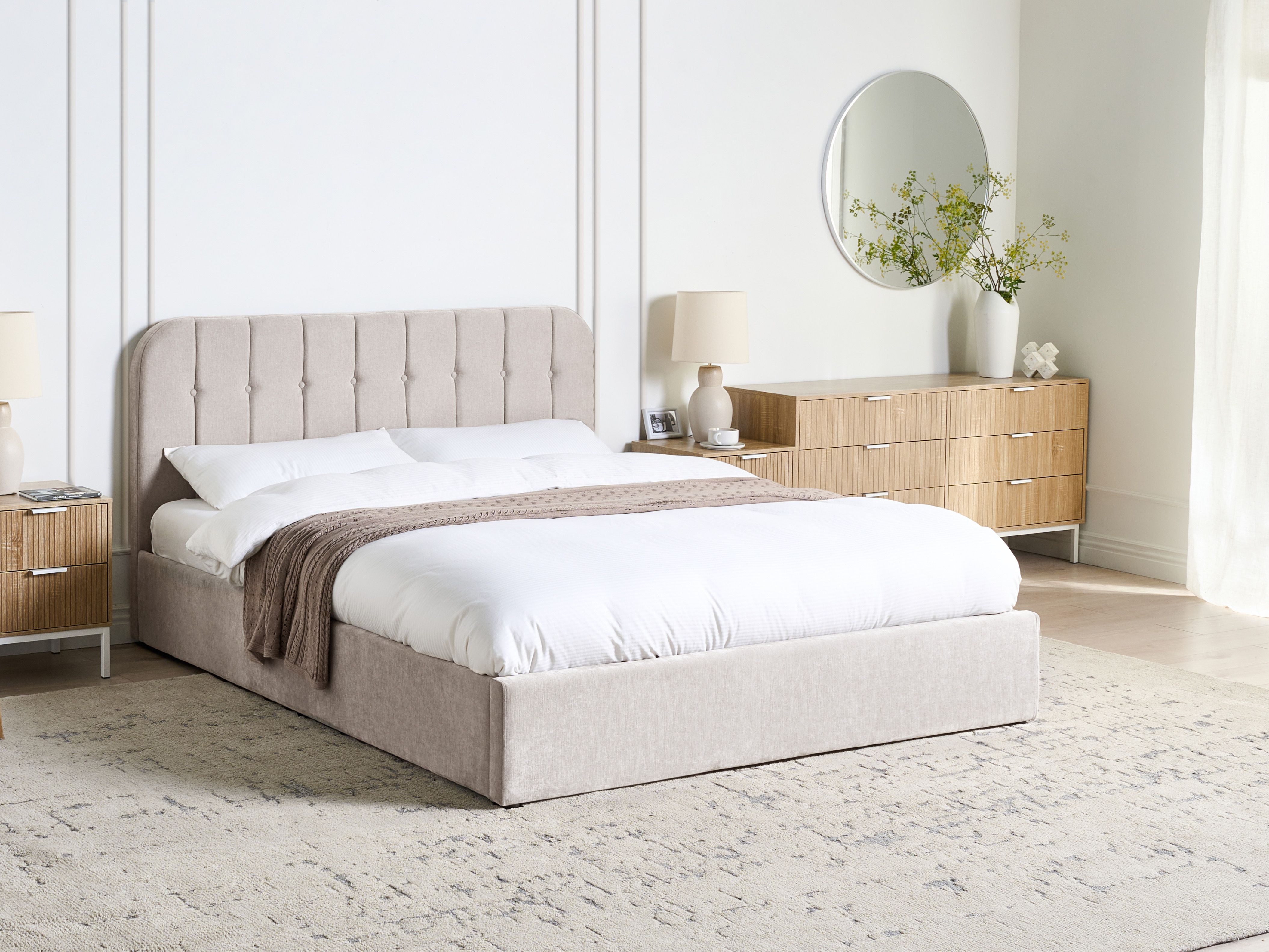 Ottoman Bed Chenille CHALLANS 160 x 200 cm (EU King Size) Taupe