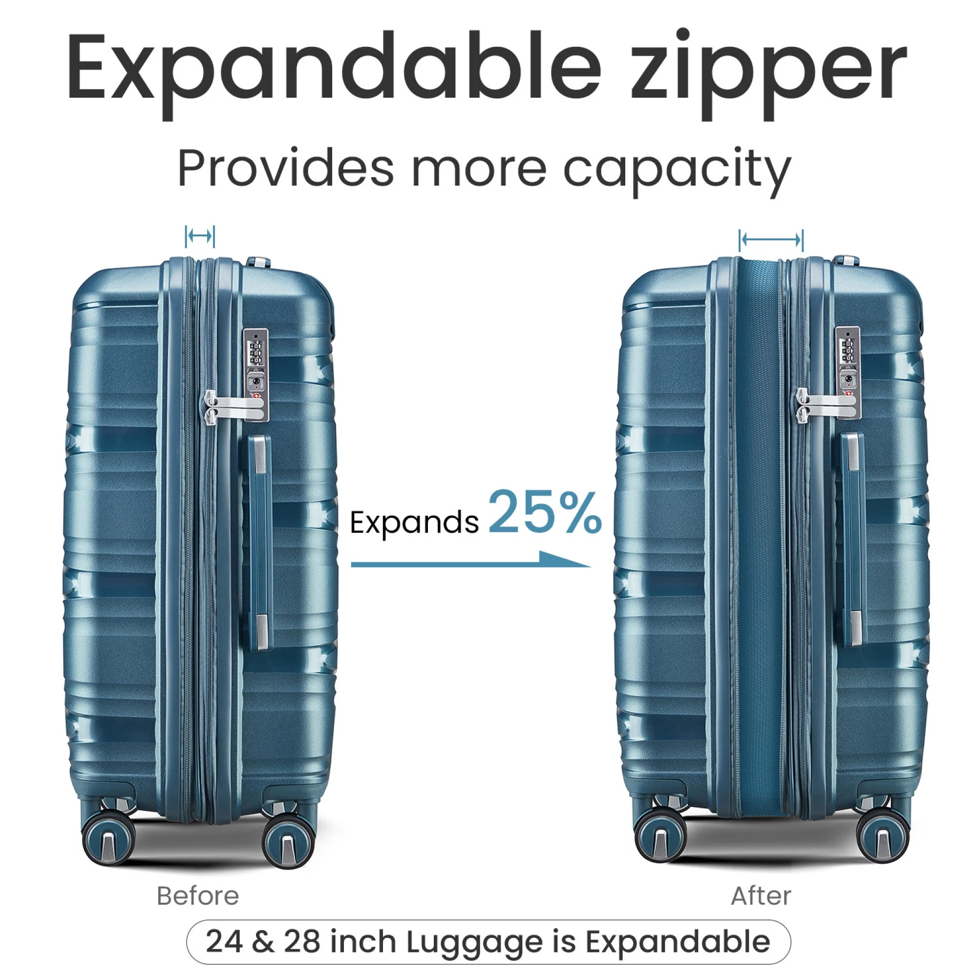 Luggage 4 Piece Sets(14/20/24/28), Hard Shell Lightweight TSA Lock Carry on Expandable Suitcase with Spinner Wheels - Image 9