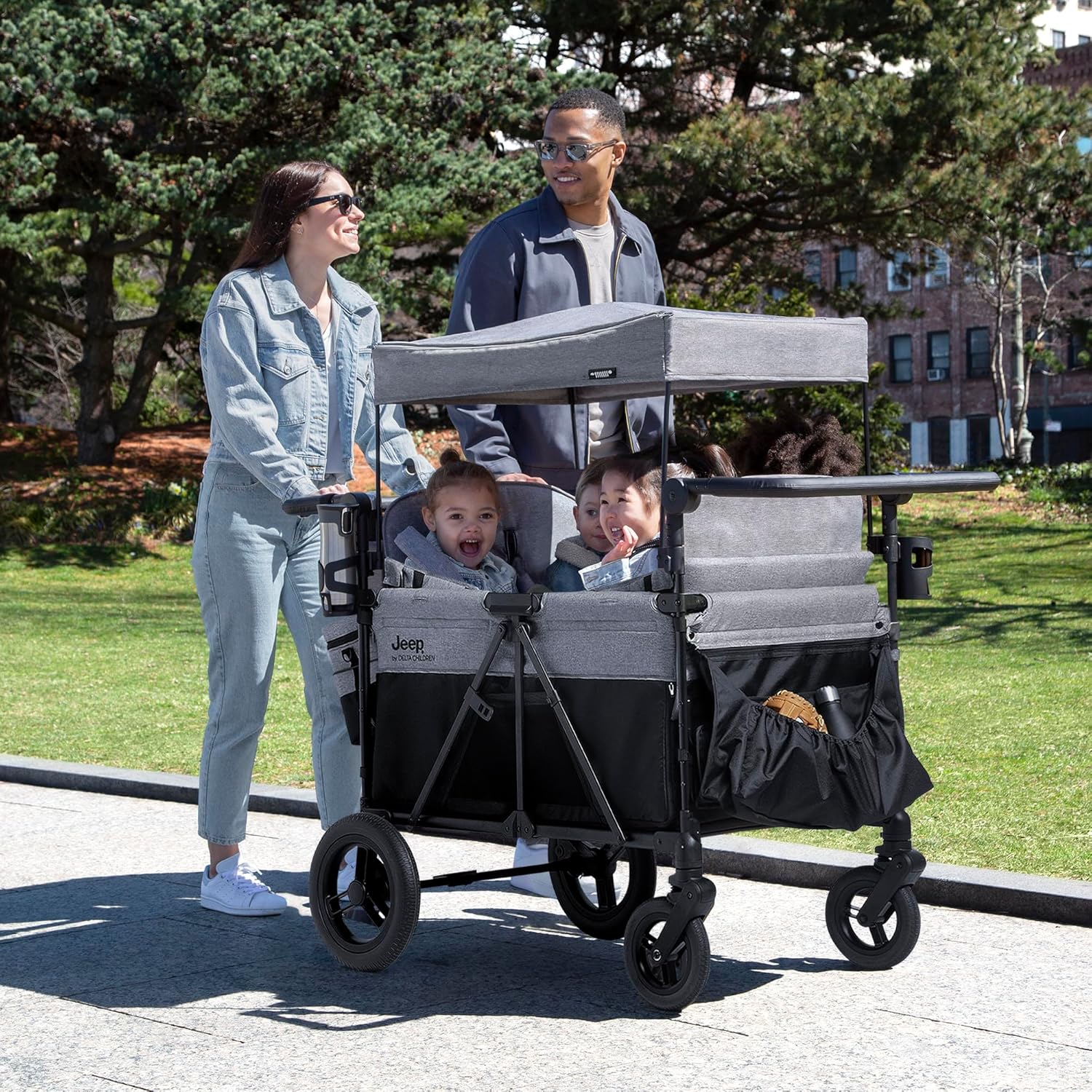 Jeep Wrangler Deluxe 4 Seater Stroller Wagon by Delta Children - Premium Quad Stroller Wagon