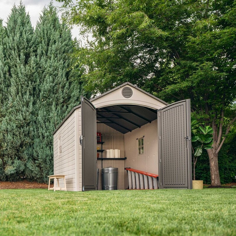 Plastic Storage Shed, 8 ft. W x 12.5 ft. D, Desert Tan And Dark Brown - Image 5 Plastic Storage Shed, 8 ft. W x 12.5 ft. D, Desert Tan And Dark Brown - Image 5
