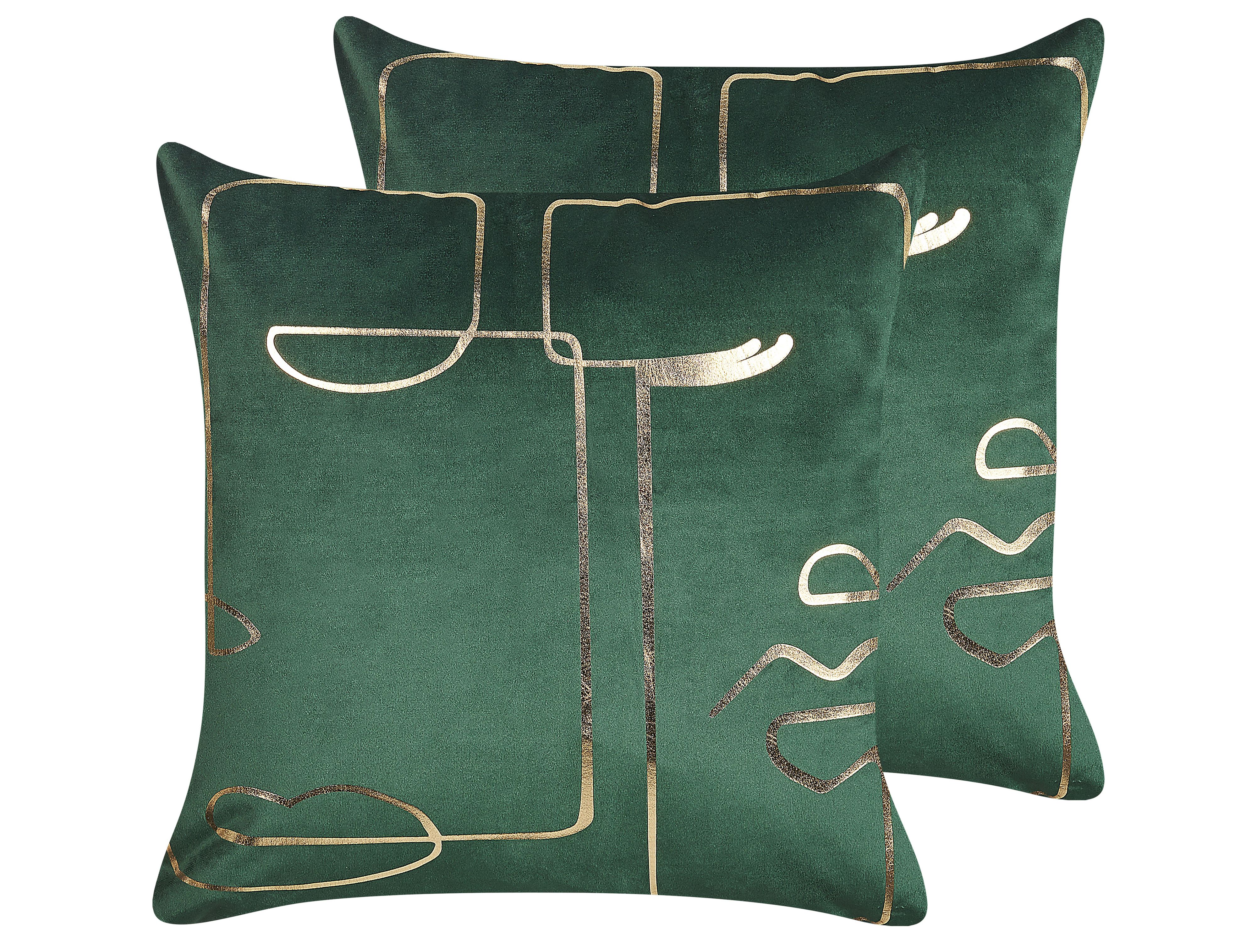 Set of 2 Decorative Cushions PHILODENDRON Velvet 45 x 45 cm Emerald Green Abstract Pattern