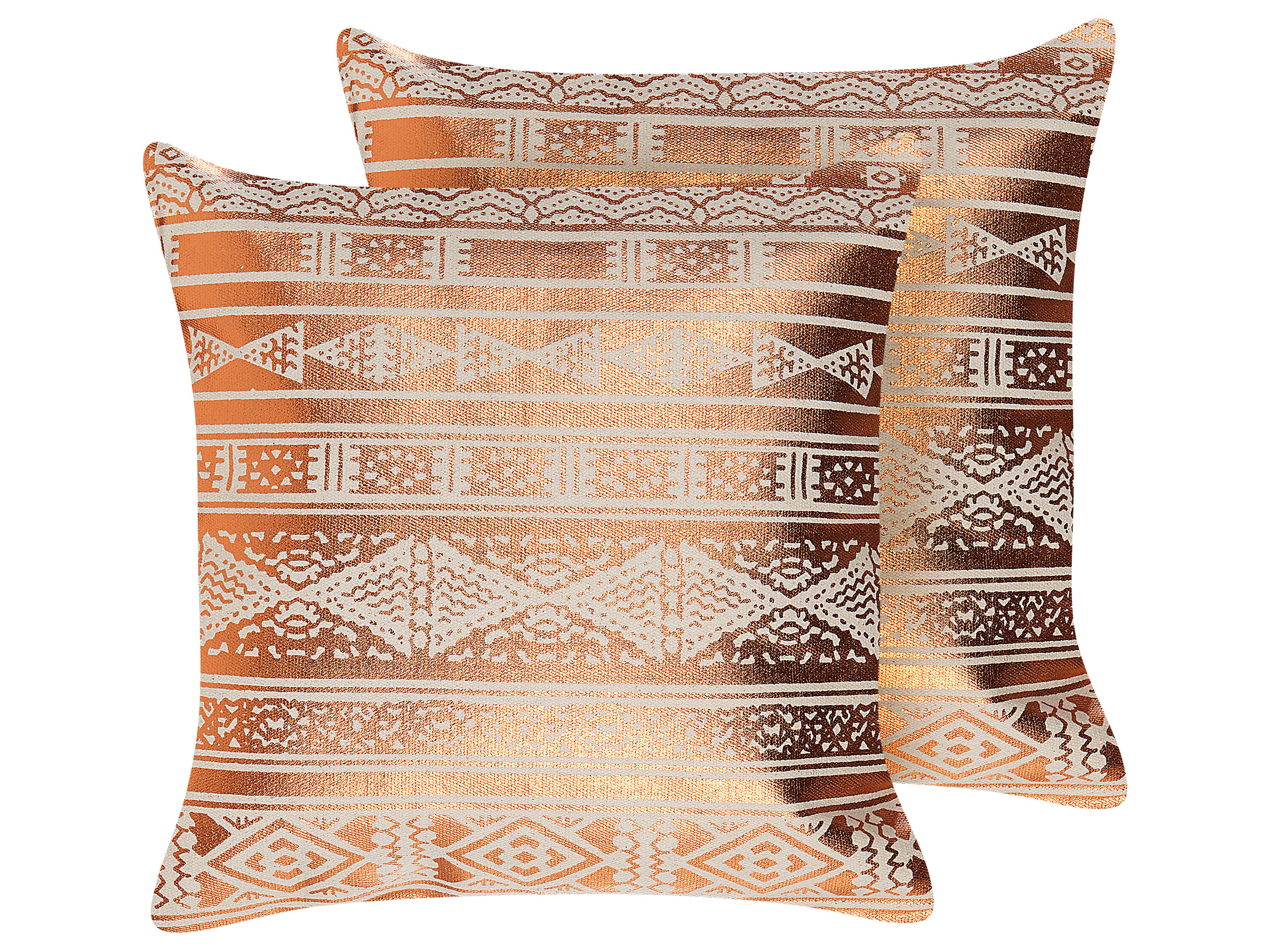 Set of 2 Decorative Cushions OUJDA Cotton 50 x 50 cm Copper Geometric Pattern