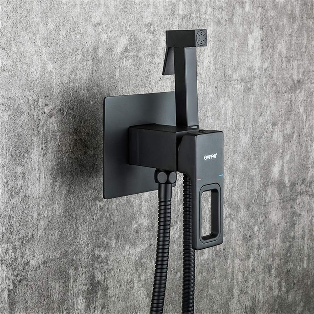 Bidet Toilet Faucet, Solid Brass Bidet Faucet Muslim Ducha Hygienic Shower, Matte Black Hot and Cold Water Mixer Tap