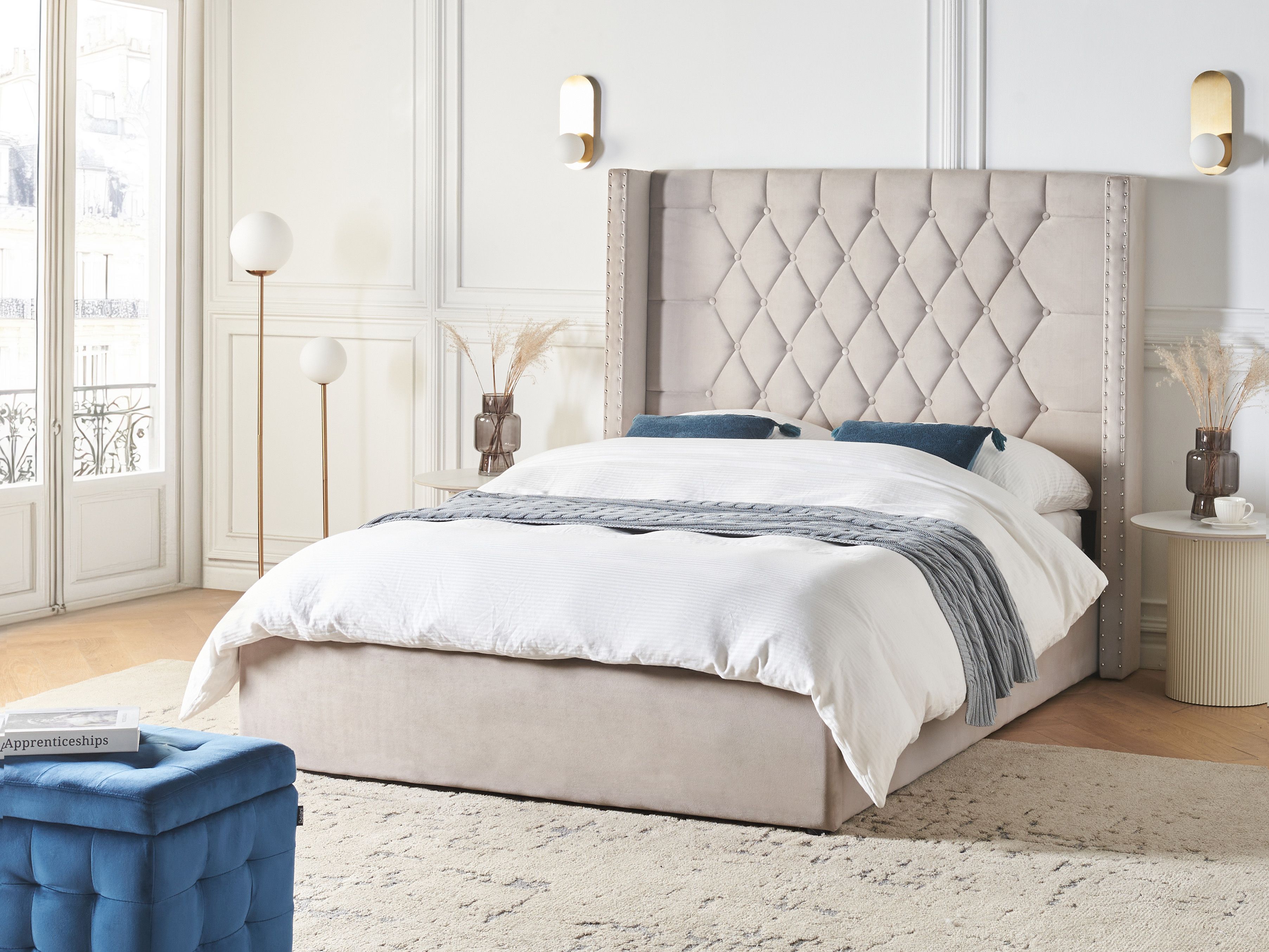 Ottoman Bed Velvet LUBBON 140 x 200 cm (EU Double) Taupe