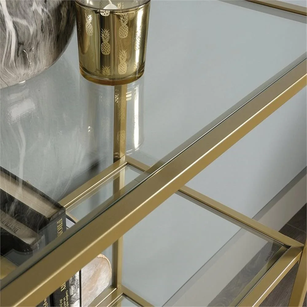 Pemberly Row 5-Shelf Modern Metal Bookcase in Gold Satin/Faux Deco Stone - Image 31