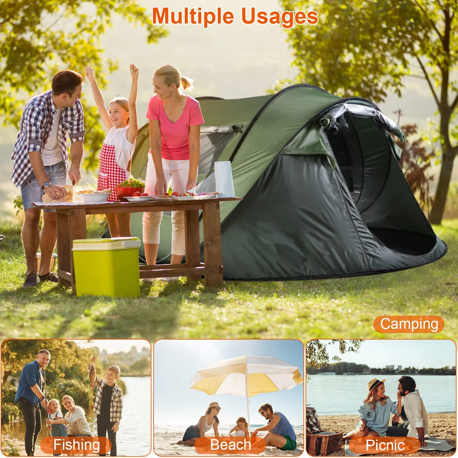 Tcbosik Easy Pop Up Tent for 5-8 Person, Automatic Setup Instant Family Tent with 2 Doors and 4 Mosquito Net Windows, Waterproof Camping Tent with Carry Bag for Hiking & Traveling, Khaki - Image 18
