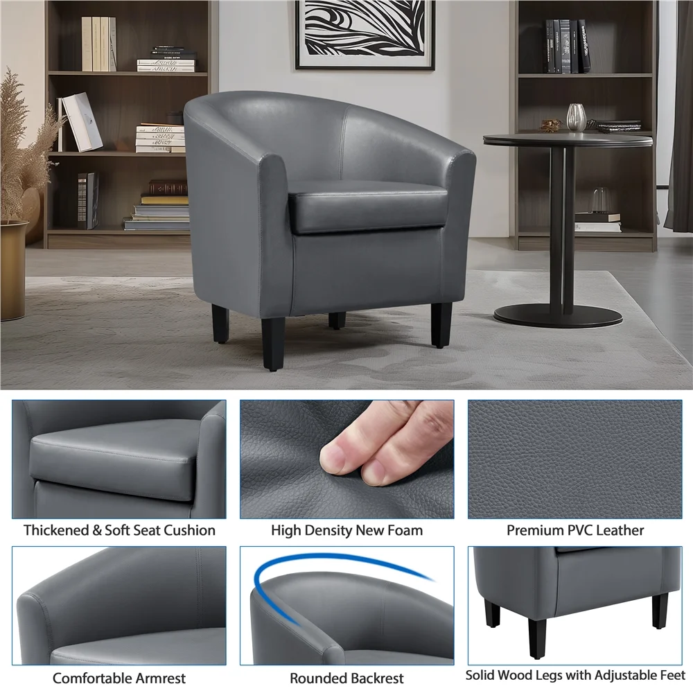 Renwick Faux Leather Barrel Accent Chair for Living Room, Set of 2, Black - Image 42