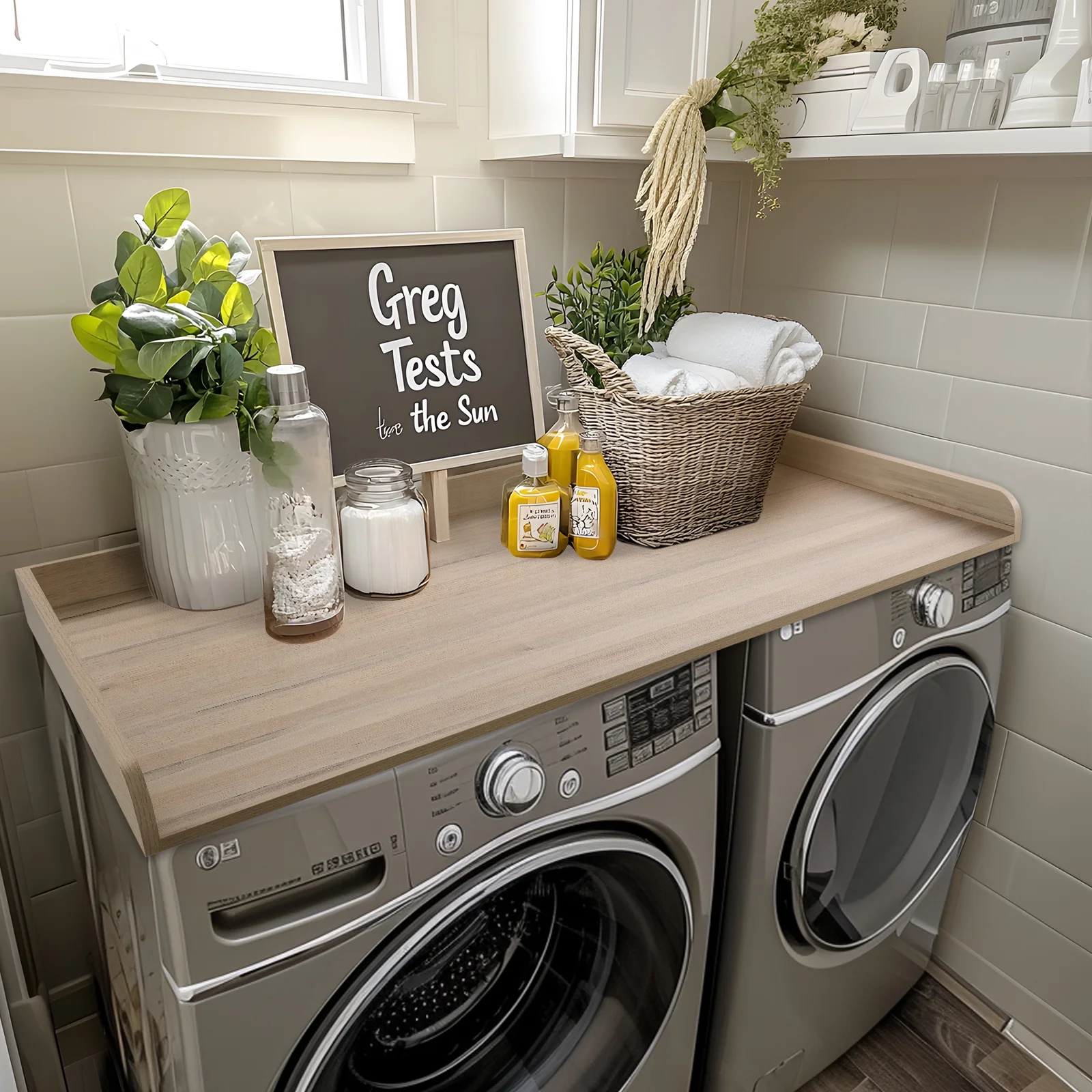 Kaboon Washer Dryer Countertop with Edge Rails, 27.5" x 54", Light Walnut - Image 38