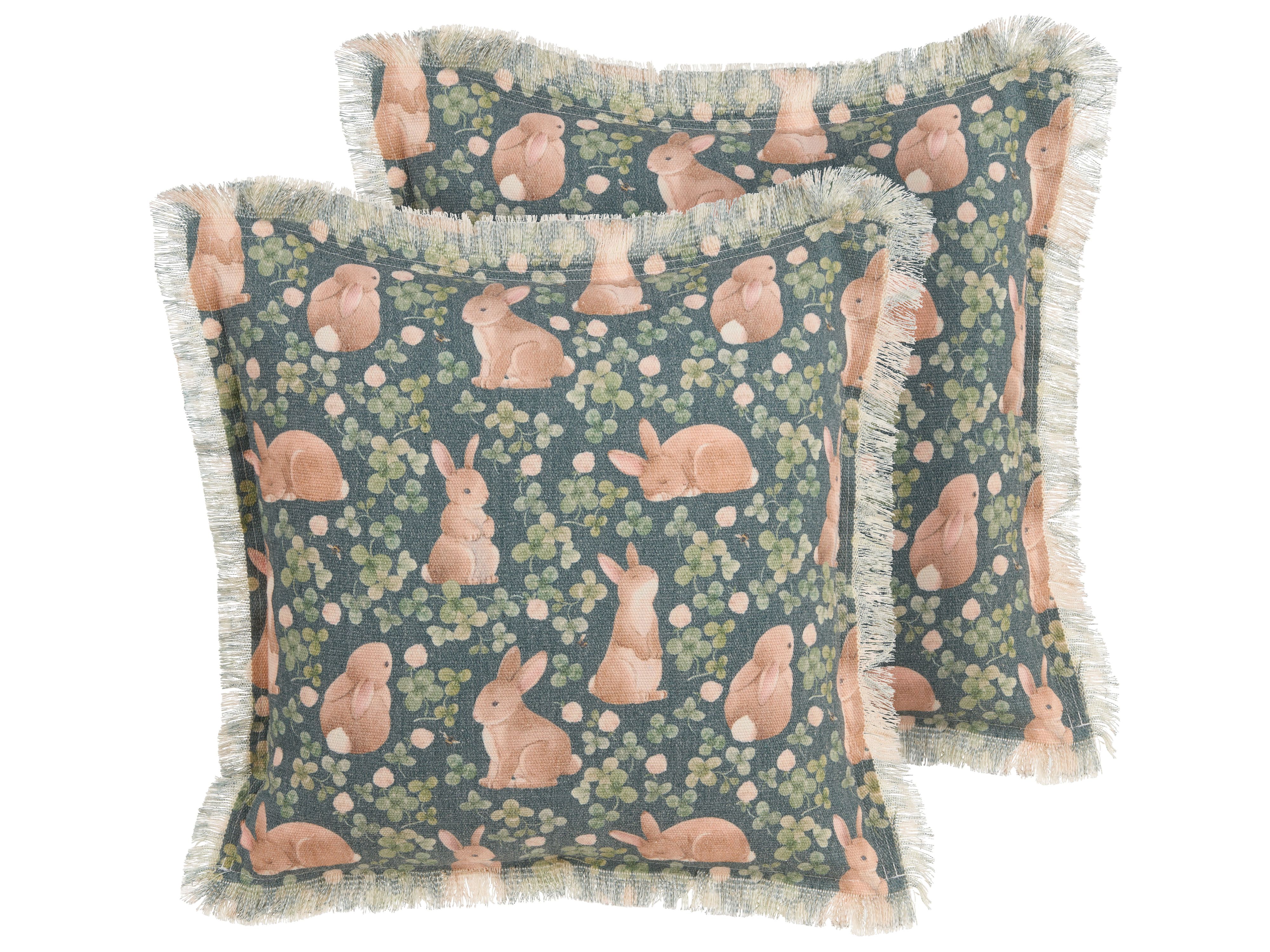 Set of 2 Decorative Cushions ALSTROEMERIA Cotton 45 x 45 cm Green Animal Pattern