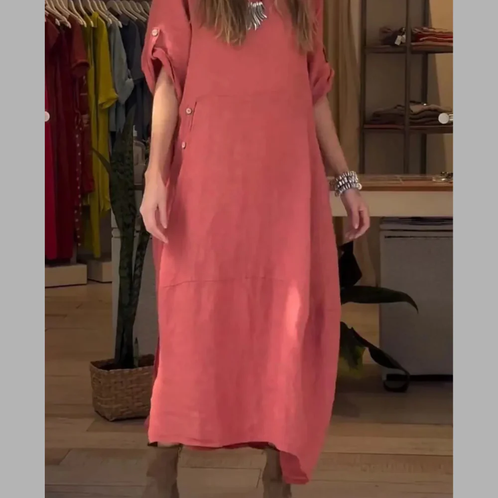 Full Size Relaxed Fit Short Sleeves Dress Plus Size - ZKZOOK