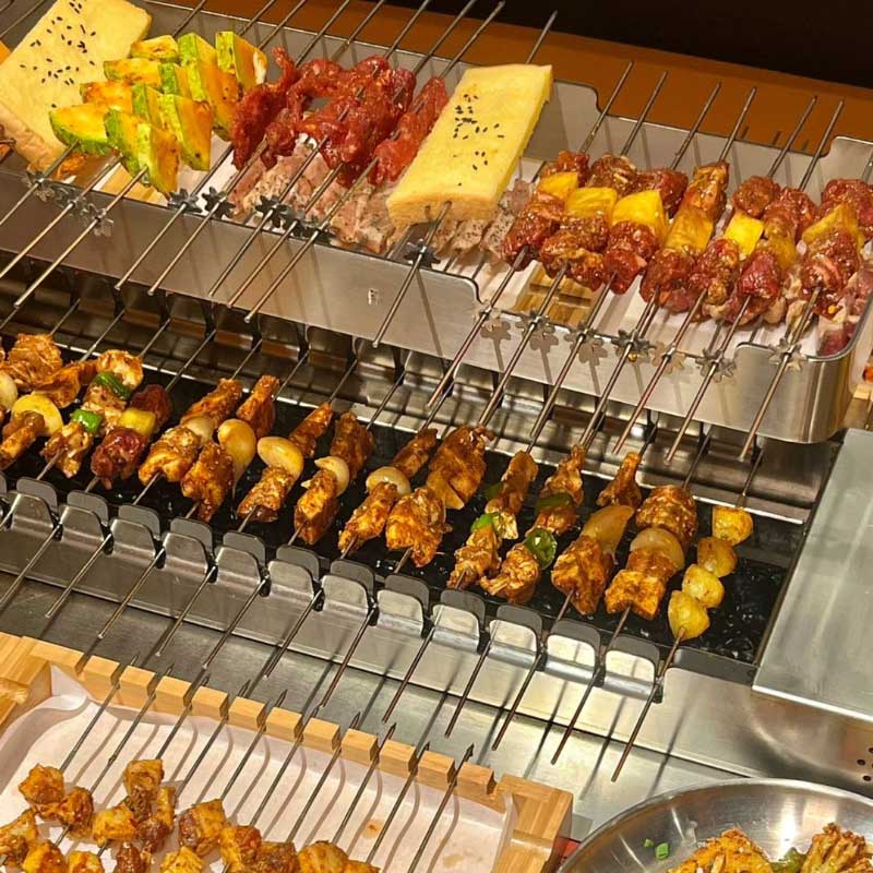 Commercial Automatic 360  Rotating Charcoal Roaster Chain-type Upper Smoke Exhaust BBQ Grill for Restaurant