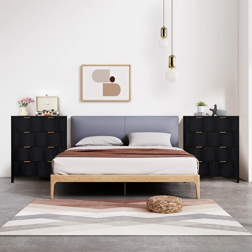 YOCWO Fluted Nightstand for Bedroom Set of 2 , Wood Bedside Table Set of 2 with Drawers, Black - Image 103