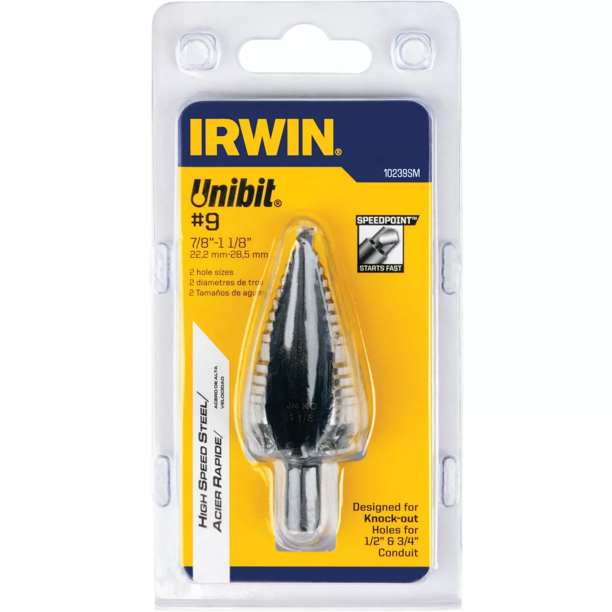 Irwin Unibit 7/8 In. & 1-1/8 In. #9 Step Drill Bit, 2 Steps