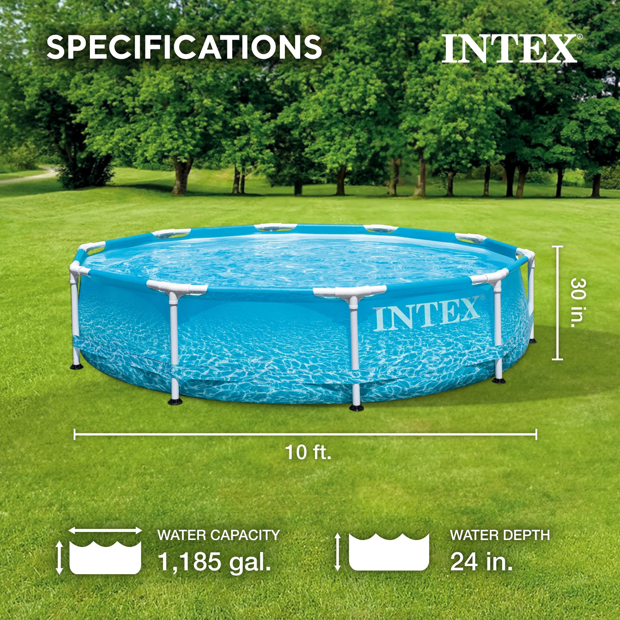 INTEX Round Metal Frame 10ft x 30in Above Ground Swimming Pool Set, Blue - Image 14