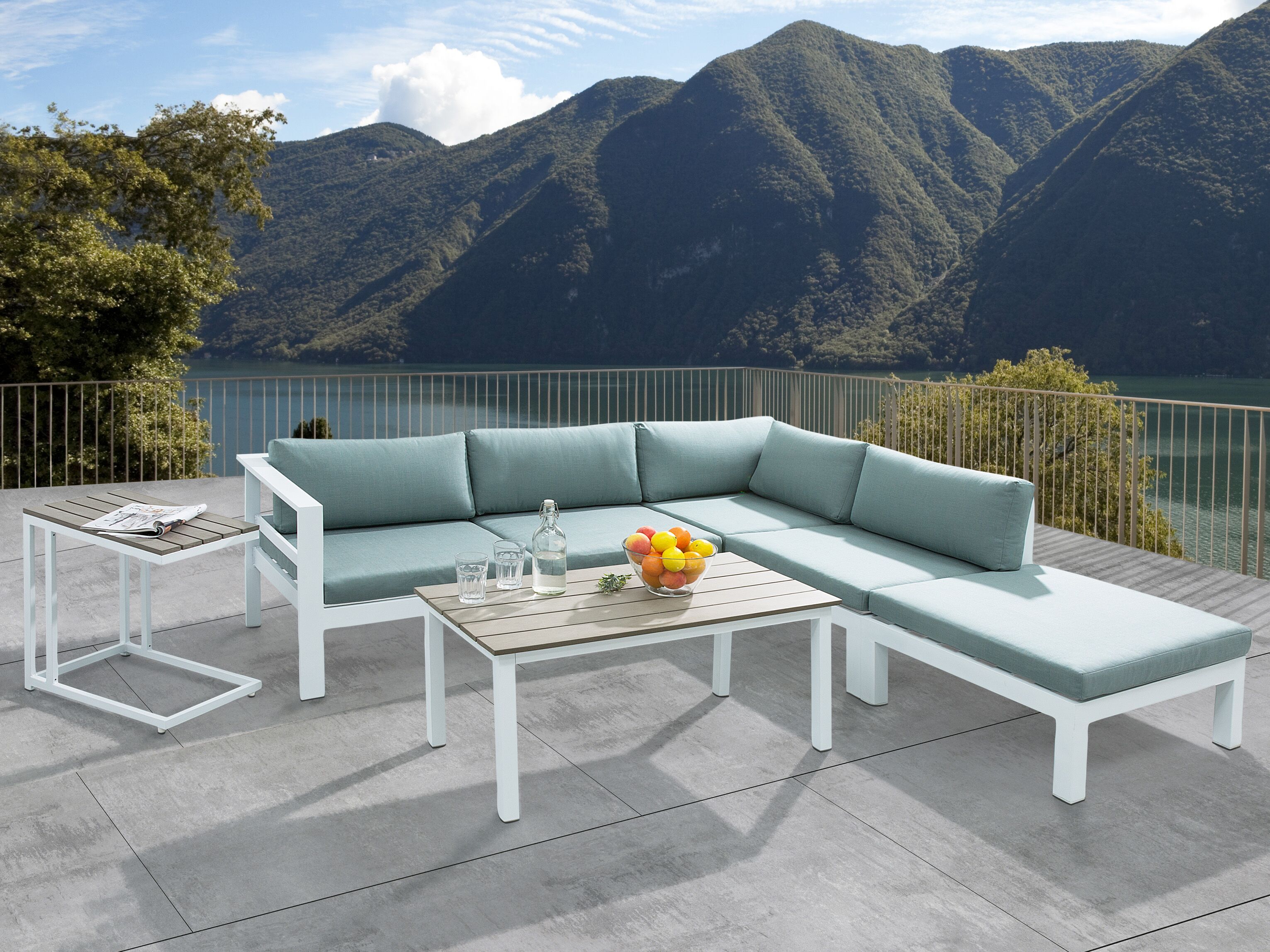 Garden Corner Sofa with Table 5 Seater MESSINA Left Hand Metal Green