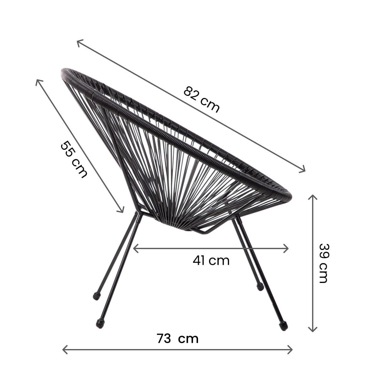 Fotel ACAPULCO FIESTA z okrągłej linki technorattan czarny 70x73x80 cm