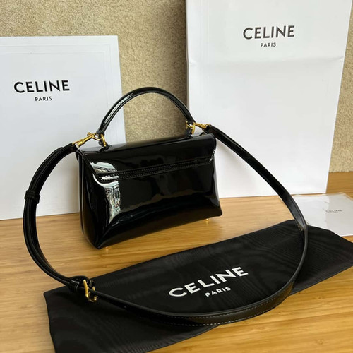 CELINE TEEN NINO lacquered cowhide handbag black