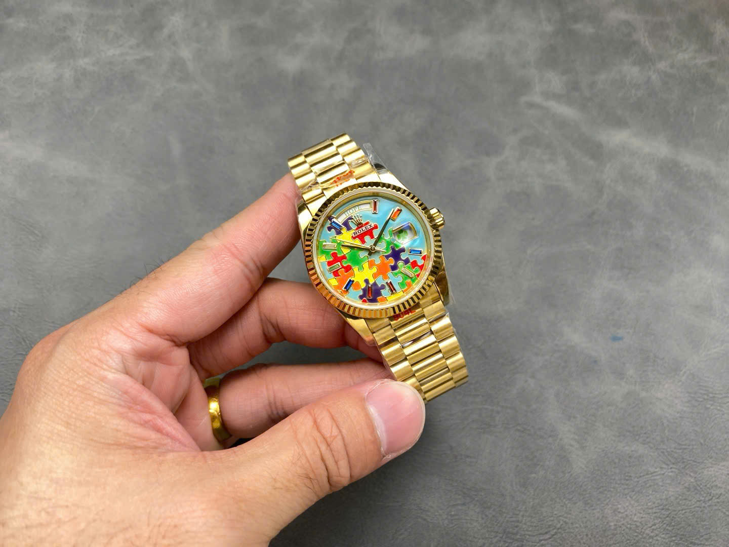 Rolex Day-Date 128238 Puzzle Emoji Jigsaw Motif Dial Best Replica Watches 36mm - Top club