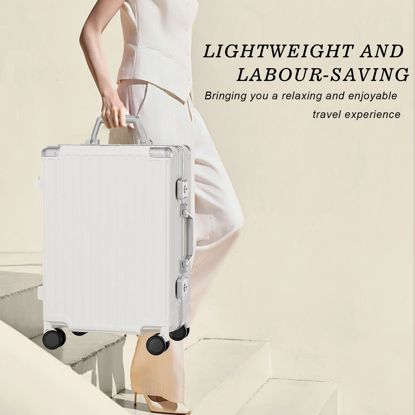 Luggage Aluminium Frame PC ABS Hardshell Suitcase with Spinner Wheels TSA Lock Zipperless Luggage 28 inch Silver - Image 41