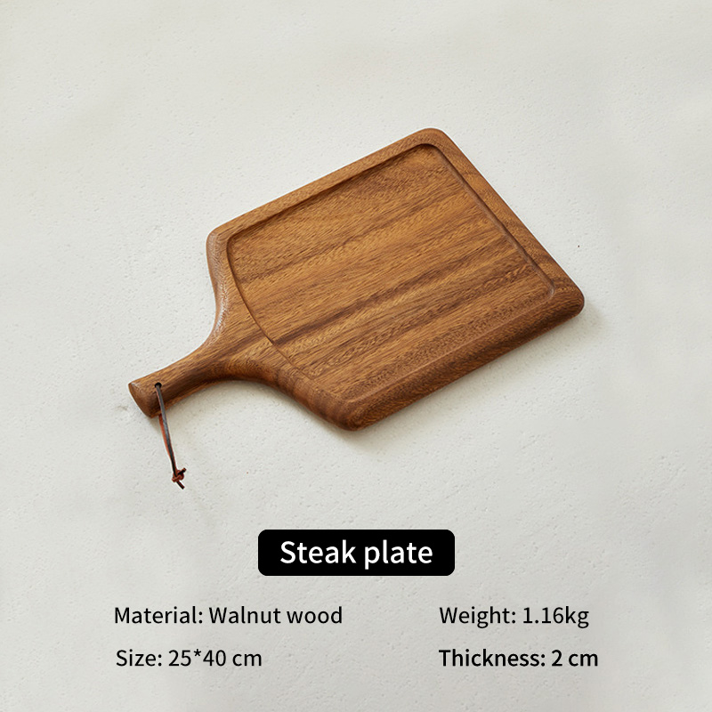 Wholesale Kitchen Restaurant Wooden Pizza Board Walnut Acacia Wood Square Steak Plate With Handle