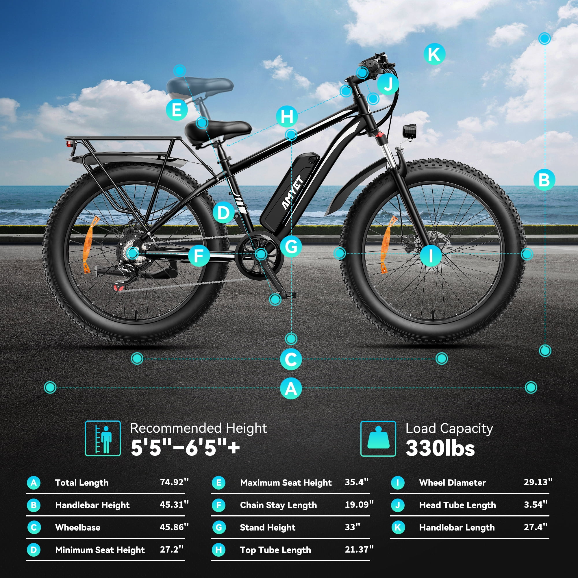 AMYET EB26 Electric Bike for Adults, 26*4.0 Fat Tire E-Mountain Bicycle,Peak 1500W Motor 48V 15Ah 7-Speed Ebike UL2849 - Image 39