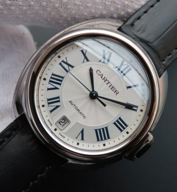 Replica Cartier Cle de Cartier SS White Textured Dial Leather Strap MIYOTA9015 - Top club