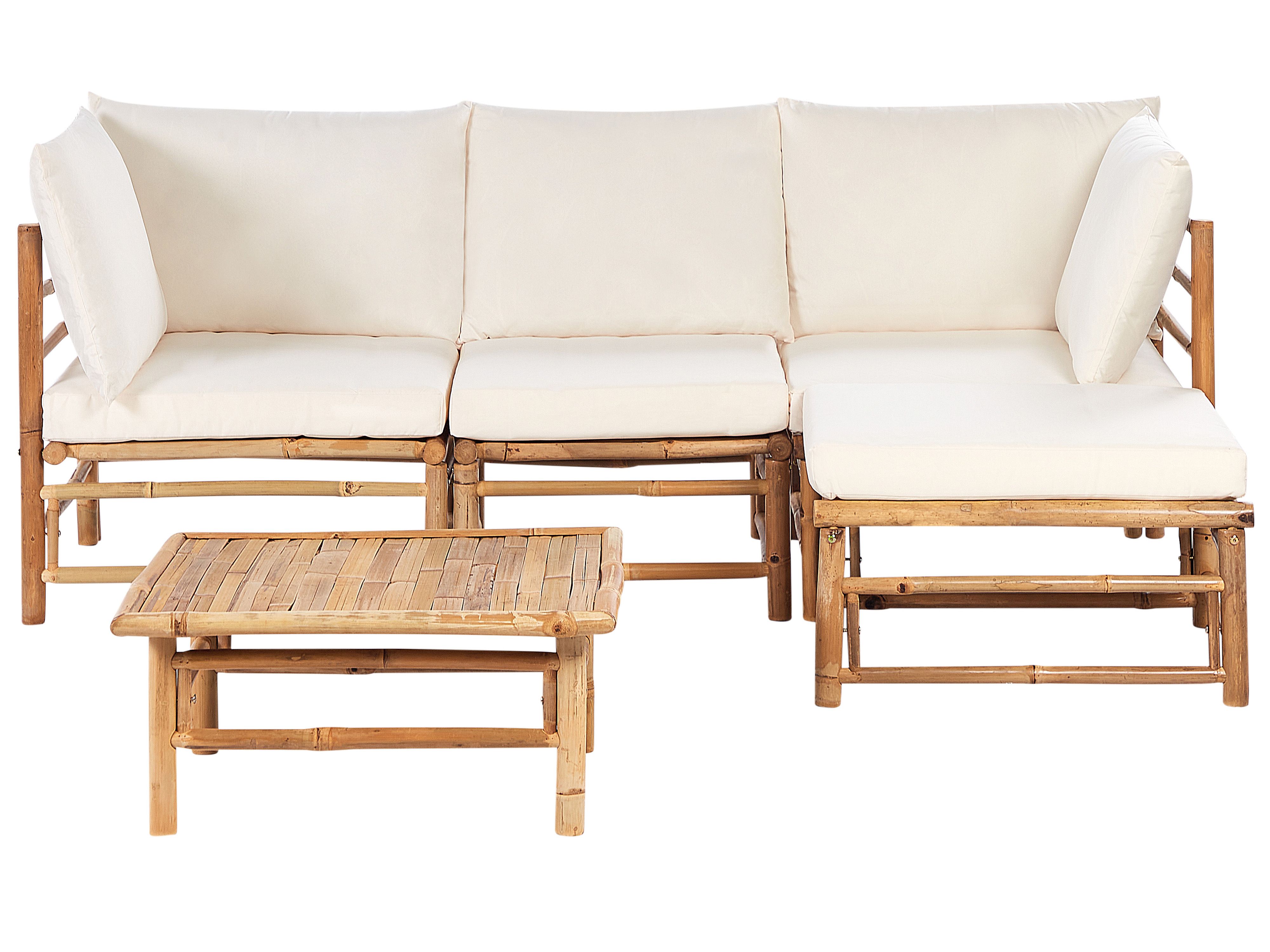 Garden Corner Sofa with Table 4 Seater CERRETO Left Hand Bamboo Off-White
