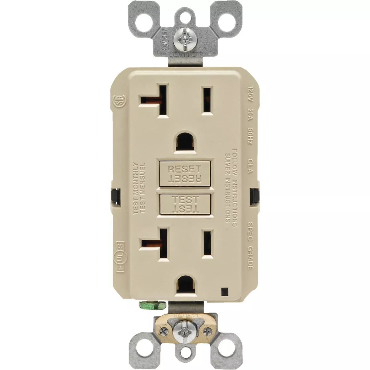 Leviton SmartlockPro Self-Test 20A Ivory Commercial Grade Rounded Corner 5-20R GFCI Outlet