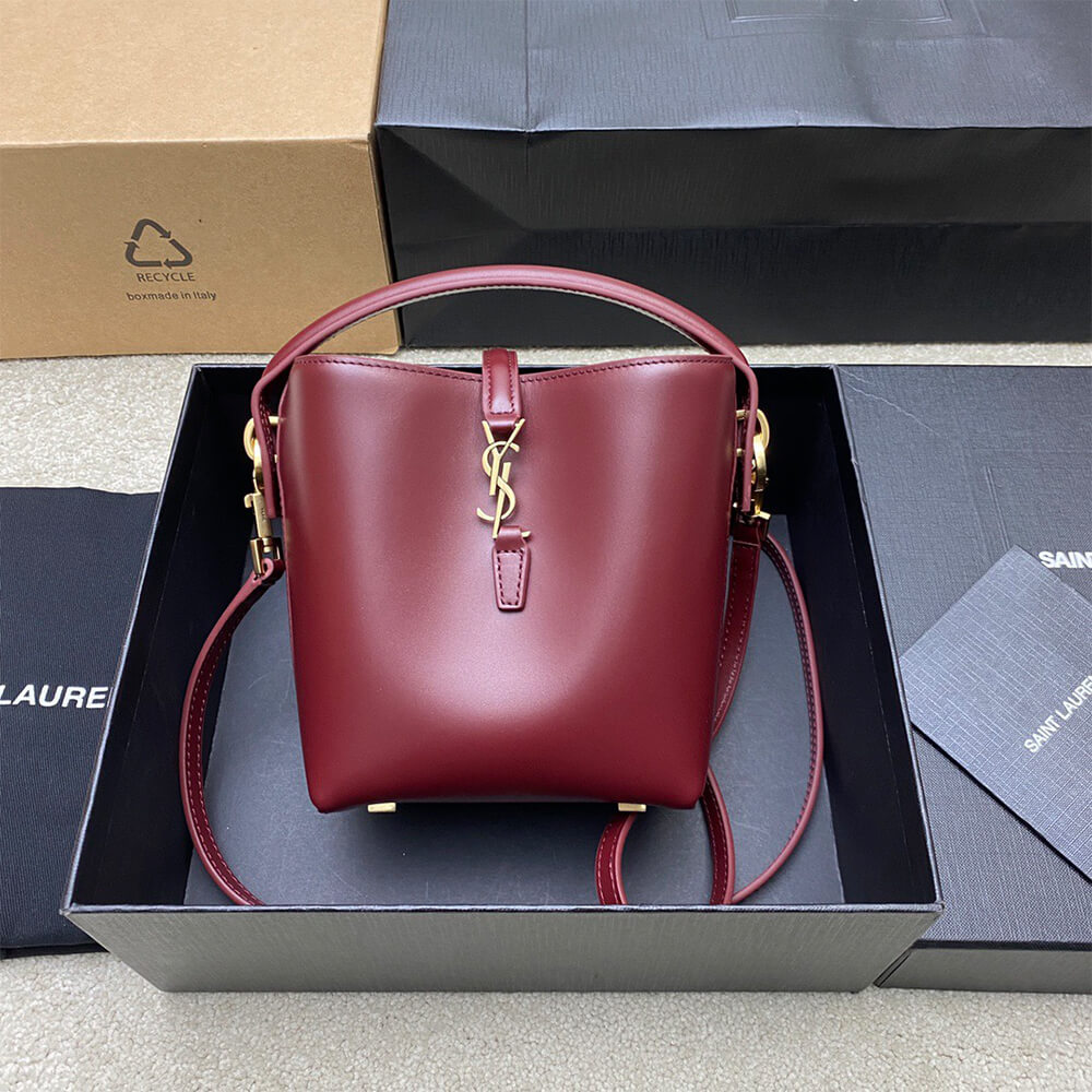 YSL LE 37 Mini Bucket Bag in Shiny Burgundy Leather1:1High-quality replica