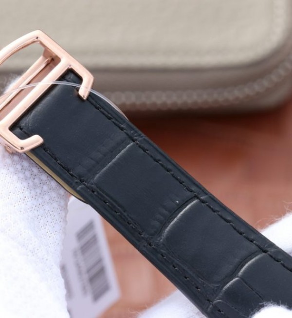 Replica Cartier Tank MC RG Black Textured Dial Diamonds Bezel Leather Strap - Top club