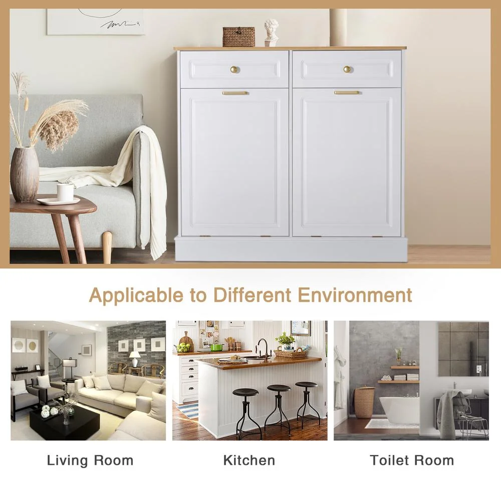 Eclife 20 Gallons Double Tilt Out Trash Cabinet Wood Tabletop, Upgrade Gray, WB010GY - Image 27