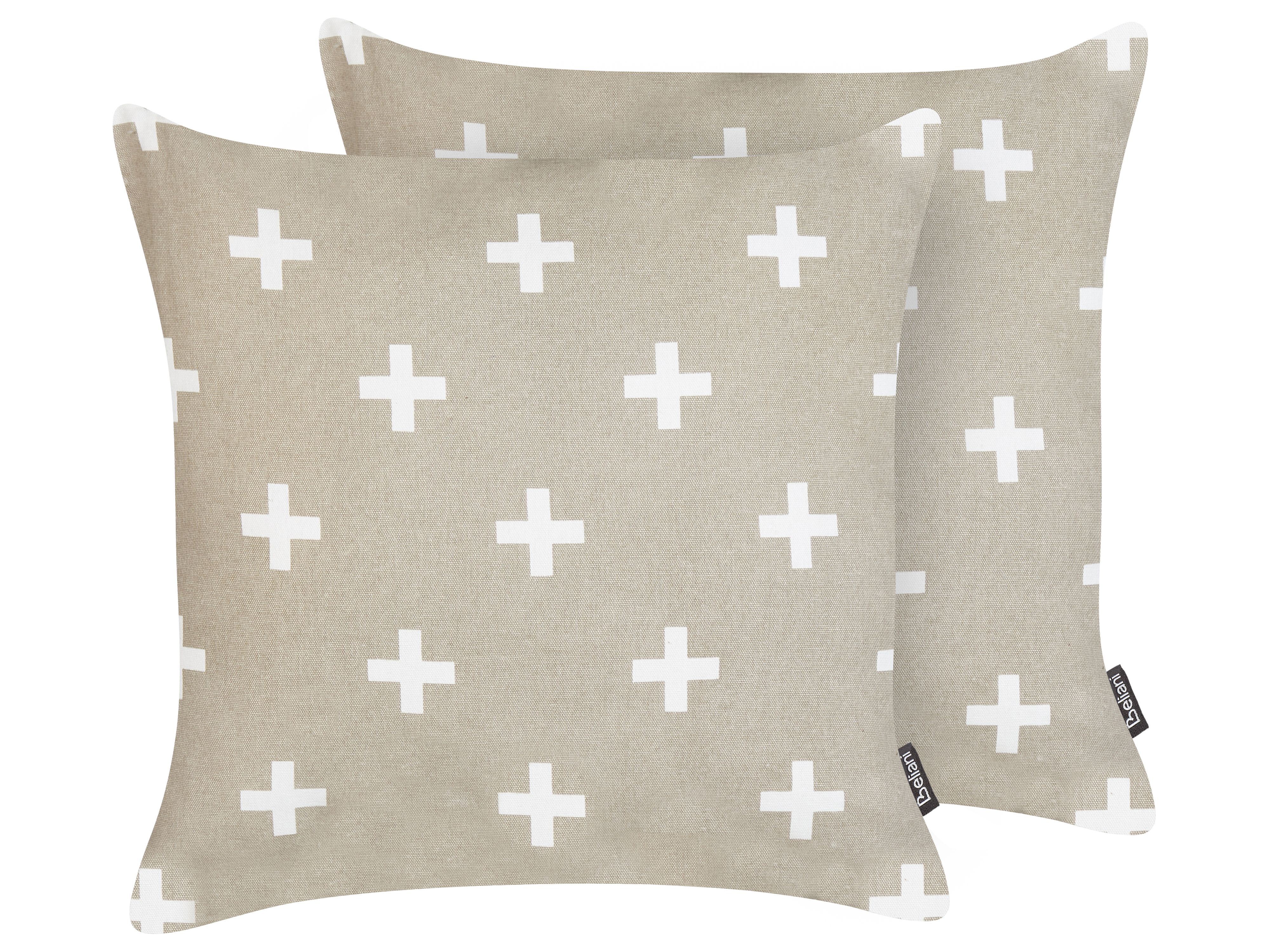 Set of 2 Decorative Cushions VELLEIA Cotton 45 x 45 cm Taupe Geometric Pattern