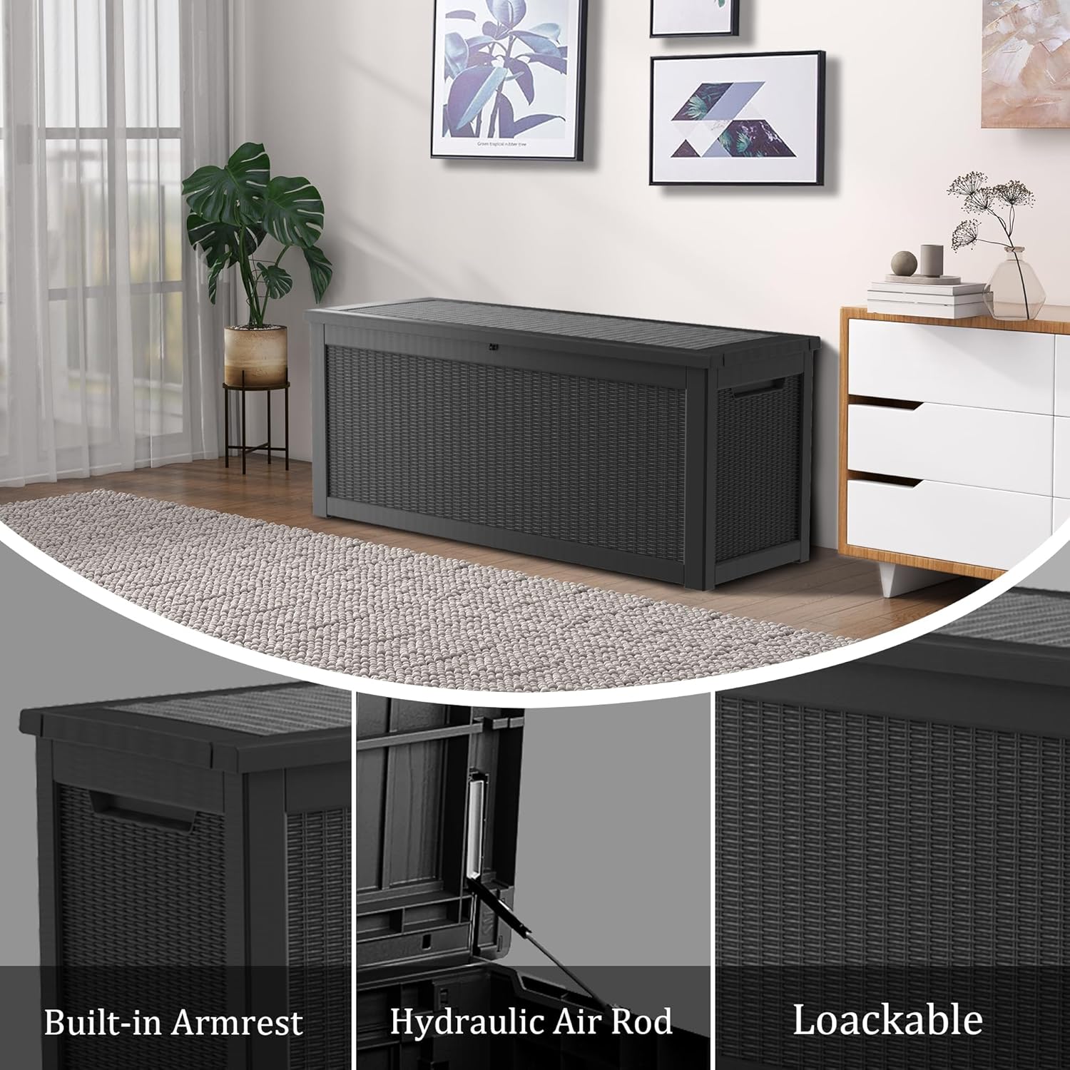 TARKARI 320 Gallon Lockable Resin Deck Box, Black - Image 6 TARKARI 320 Gallon Lockable Resin Deck Box, Black - Image 6