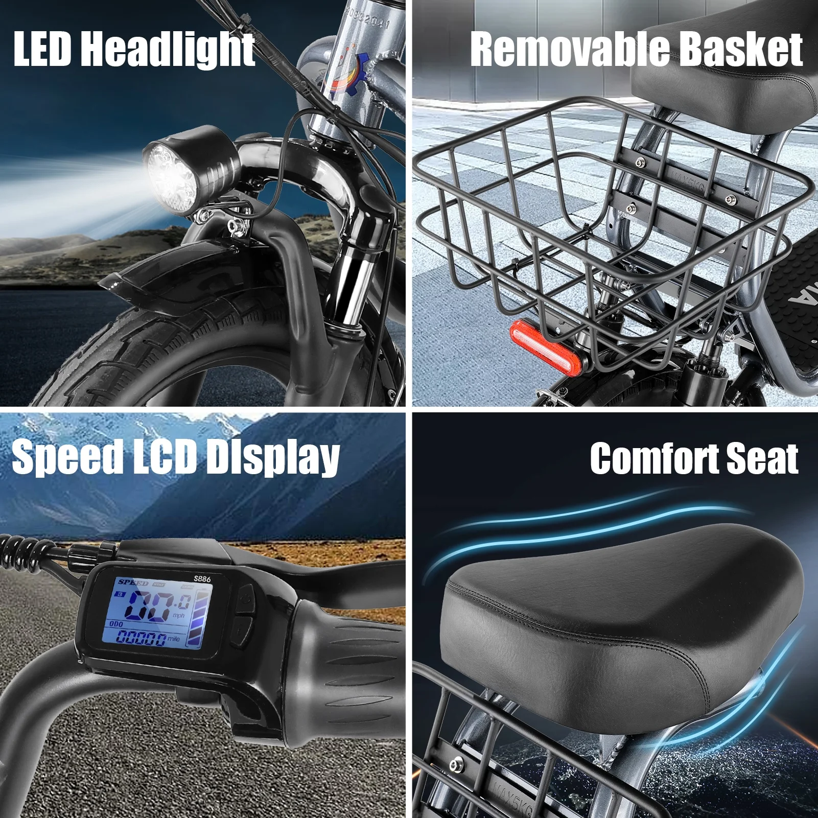 SANOPY 350W Electric Scooter with Seat for Adults, 15 Miles Range 20 Mph, 36V 5.2Ah Battery Moped, 14" Big Tire Commuter Electric Bike with Shock Absorbing, Black - Image 22