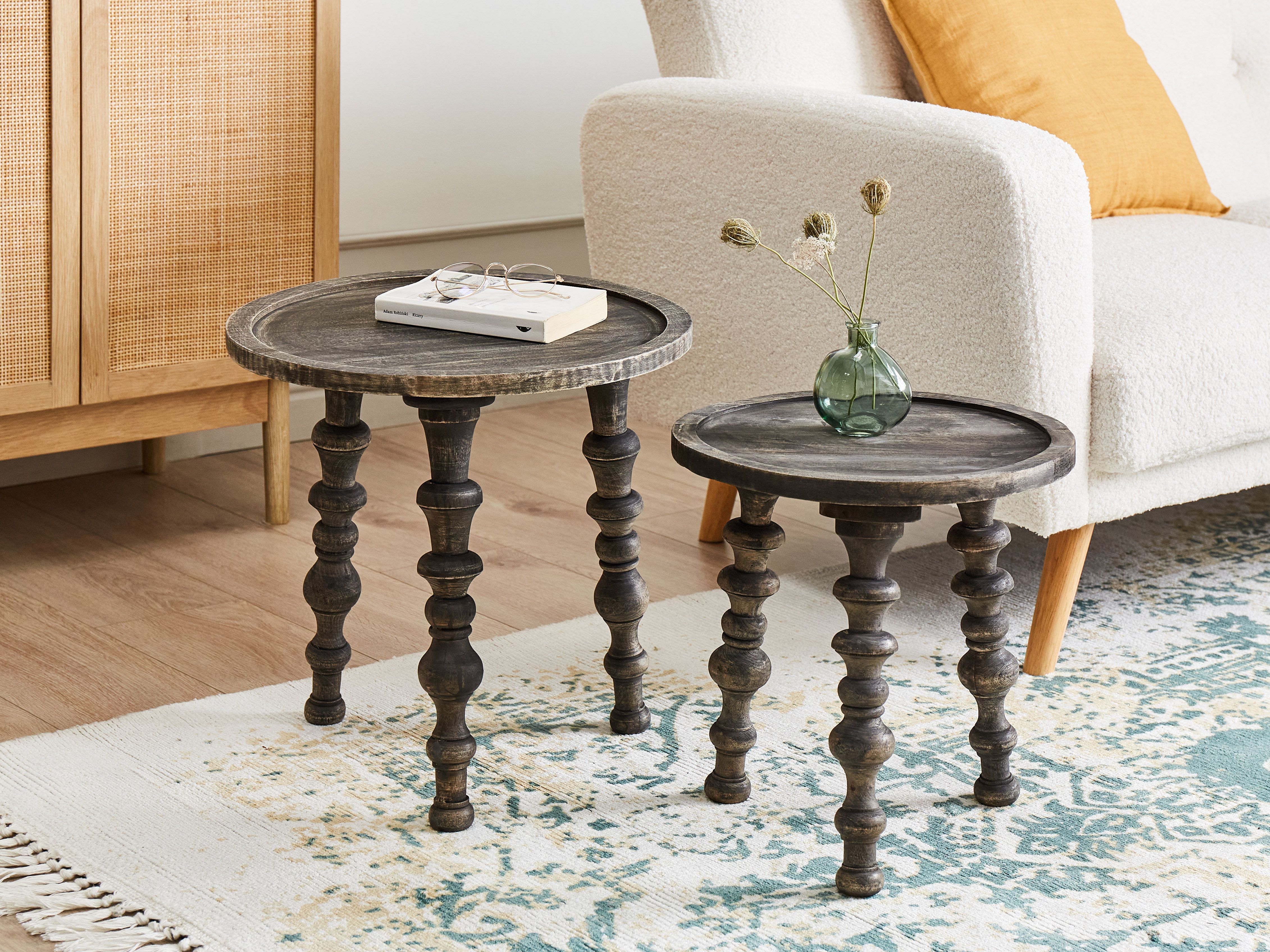 Set of 2 Side Tables MARNOO Mango Wood Dark Brown