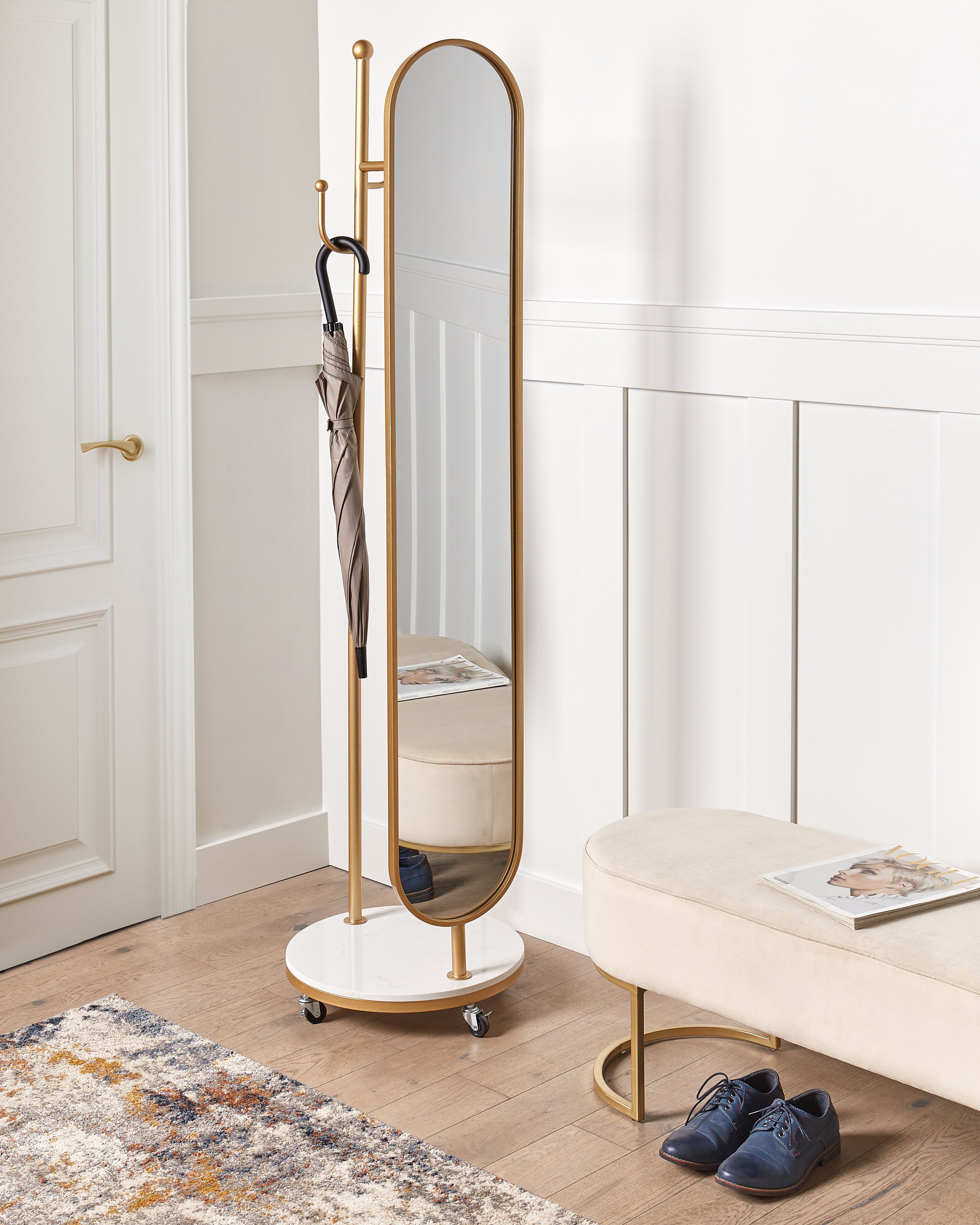 Coat Stand with Mirror LORENA 172 cm Metal Gold