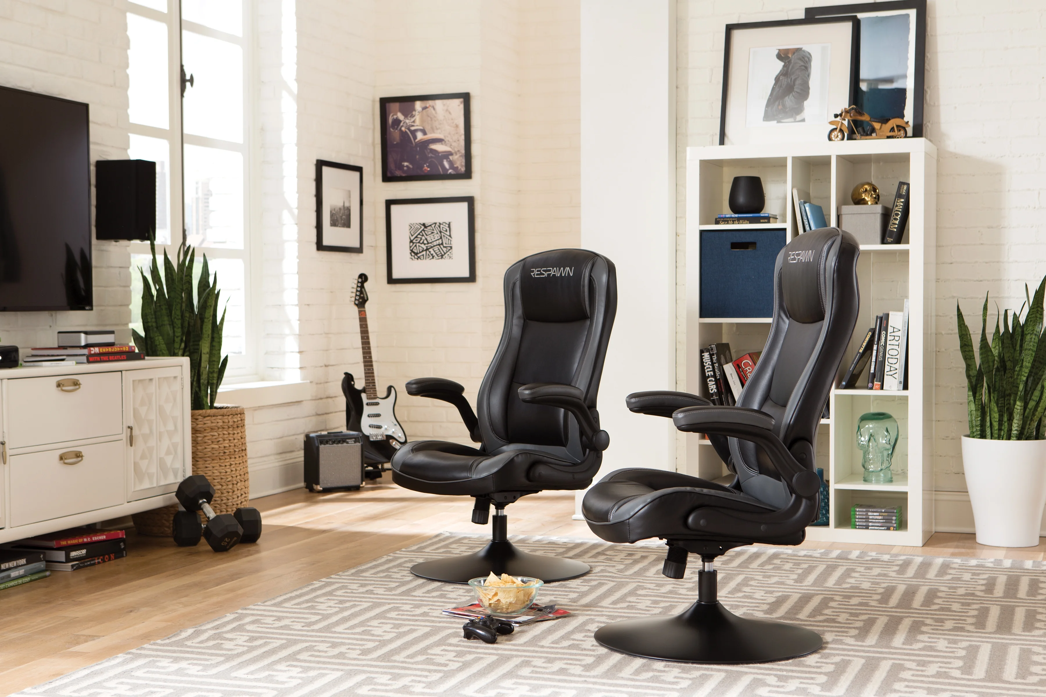 RESPAWN 800 Swivel Rocker Gaming Chair - Ergonomic Floor Gaming Seat with Lumbar Support, Flip Up Armrest, High Back, Pedestal Base, Comfortable No Wheels Console Video Game Rocker Chair - Red - Image 62