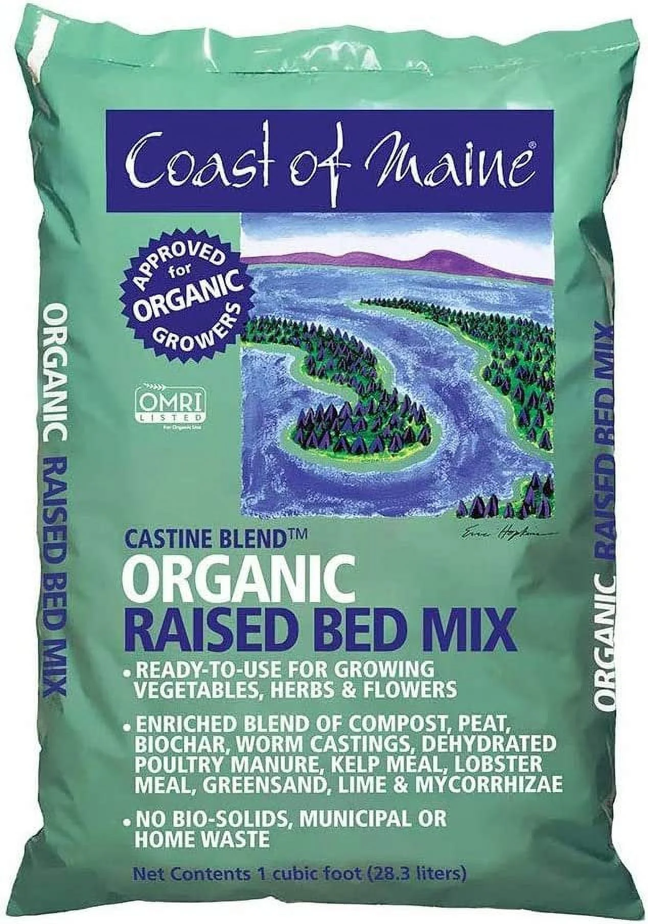 Coast of Maine Castine Blend Organic Raised Bed Soil Mix with All Natural Ingredients for Vegetables, Herbs, and Flowers, 1 Cubic Feet 4 Pack