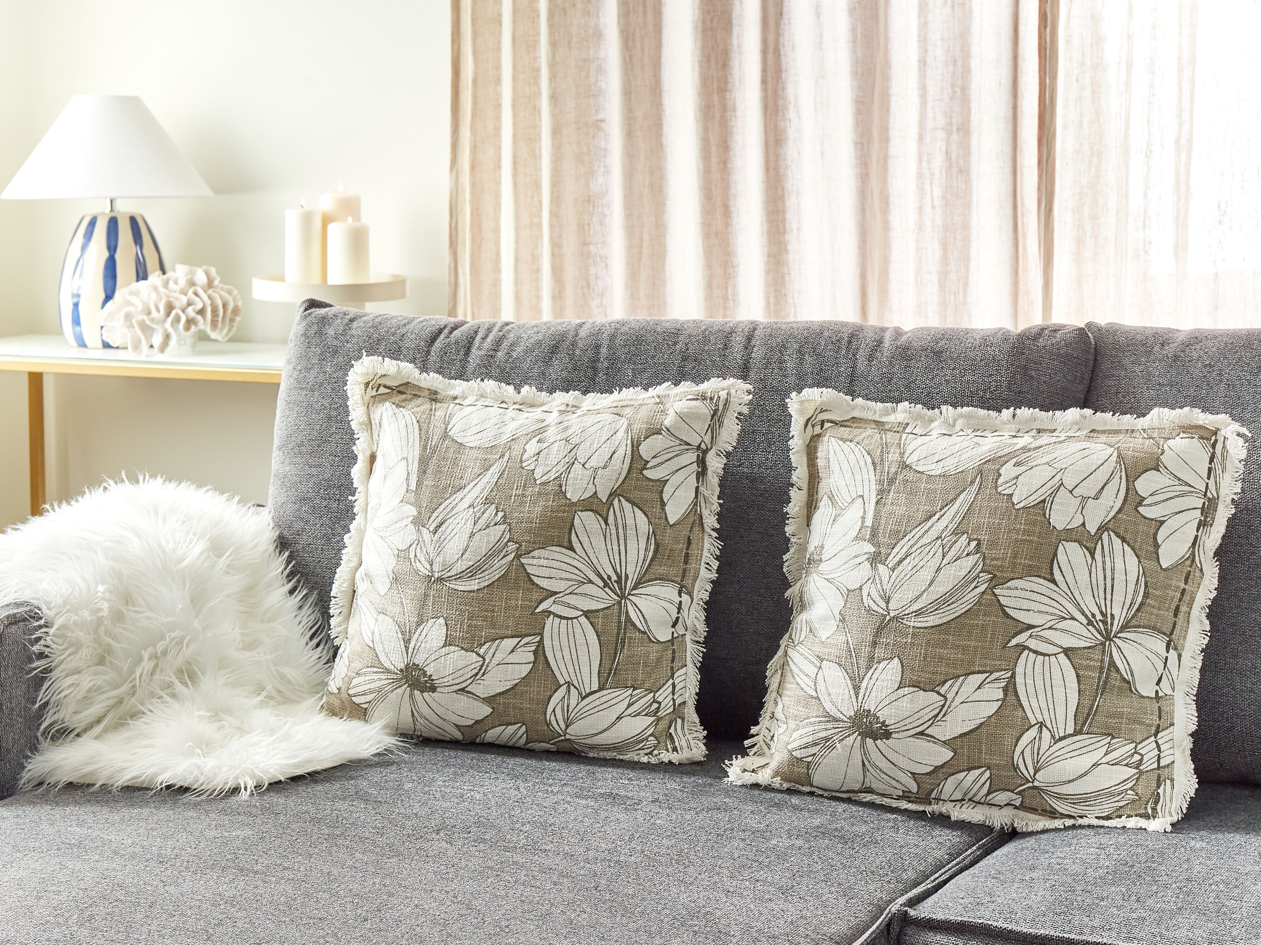 Set of 2 Decorative Cushions CYANOTIS Cotton 45 x 45 cm Green Floral Pattern