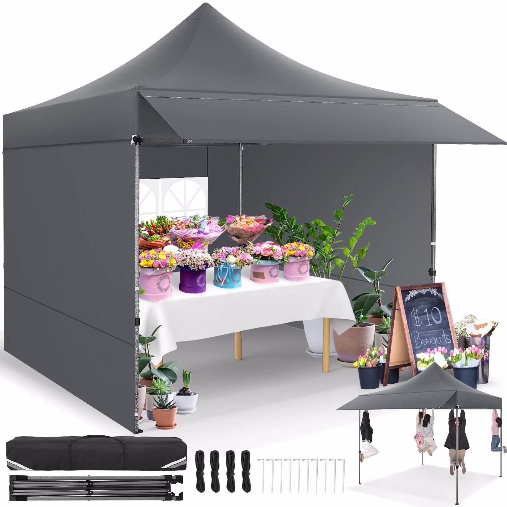 COBIZI 10x20 Pop Up Canopy Heavy Duty Party Tent with Removable Awning and Sidewalls,Easy Up Outdoor Wedding Canopy,Gazebo All Season Windproof&Waterproof with Roller Bag UPF 50+,Black - Image 8