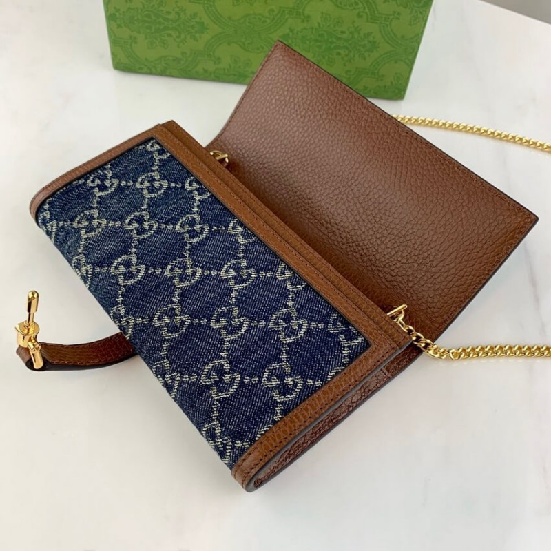 Replica Gucci Jackie 1961 Chain Wallet 652681 In Blue Denim1:1High-quality replica