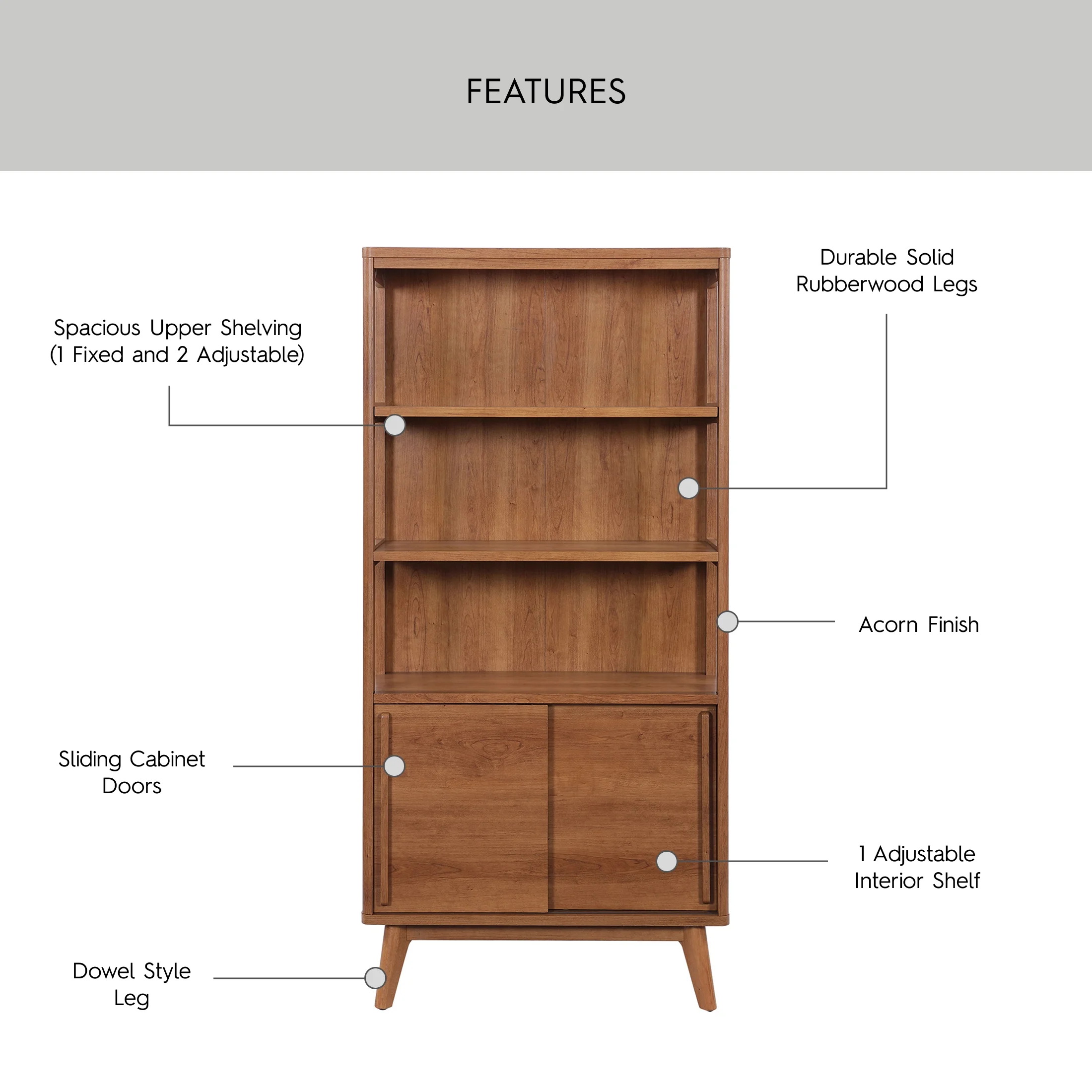 Better Homes & Gardens Greyson Bookcase, Acorn Finish - Image 3