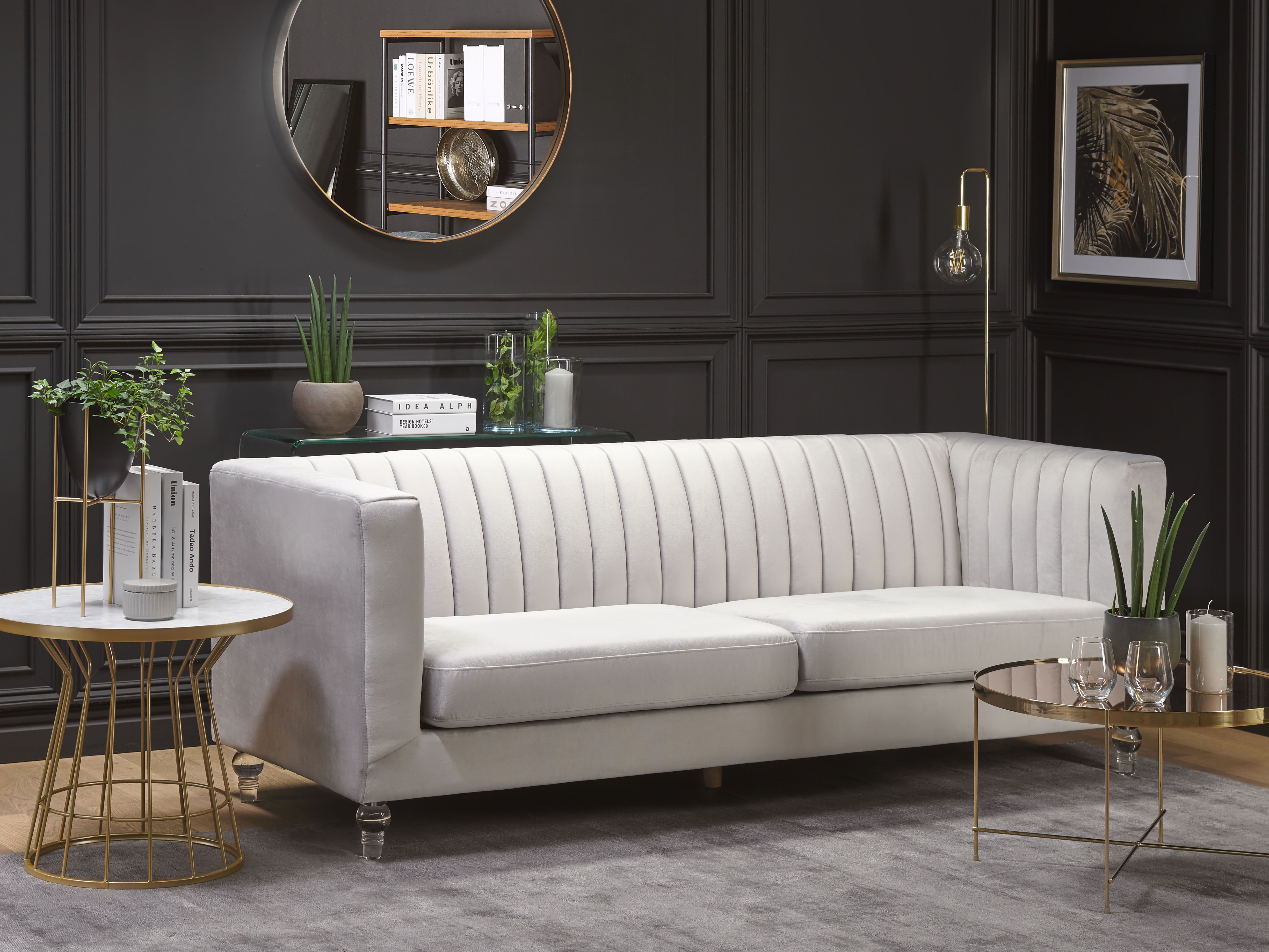 Sofa 3 Seater ARVIKA Velvet Light Grey