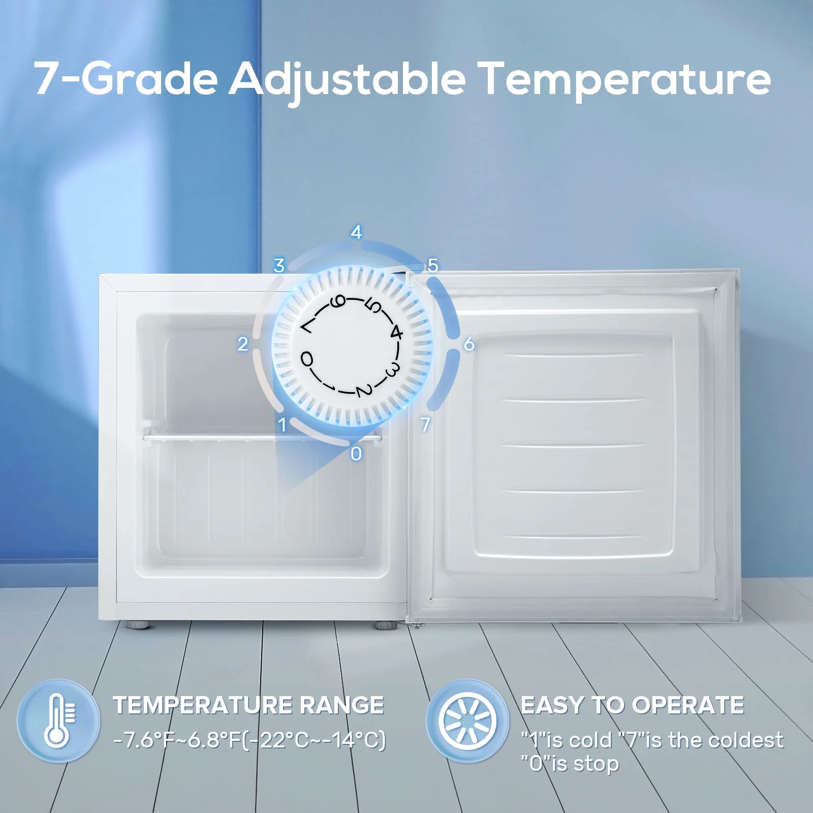 KNDKO Upright Freezer, 1.2cu.ft Mini Freezer with Adjustable Thermostat & Removable Shelves, Stand Up Freezer for Home/Office/Dorm, White - Image 6