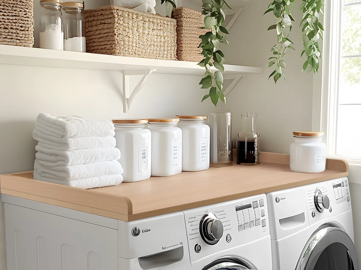 Kaboon Washer Dryer Countertop with Edge Rails, 27.5" x 54", Light Walnut - Image 8