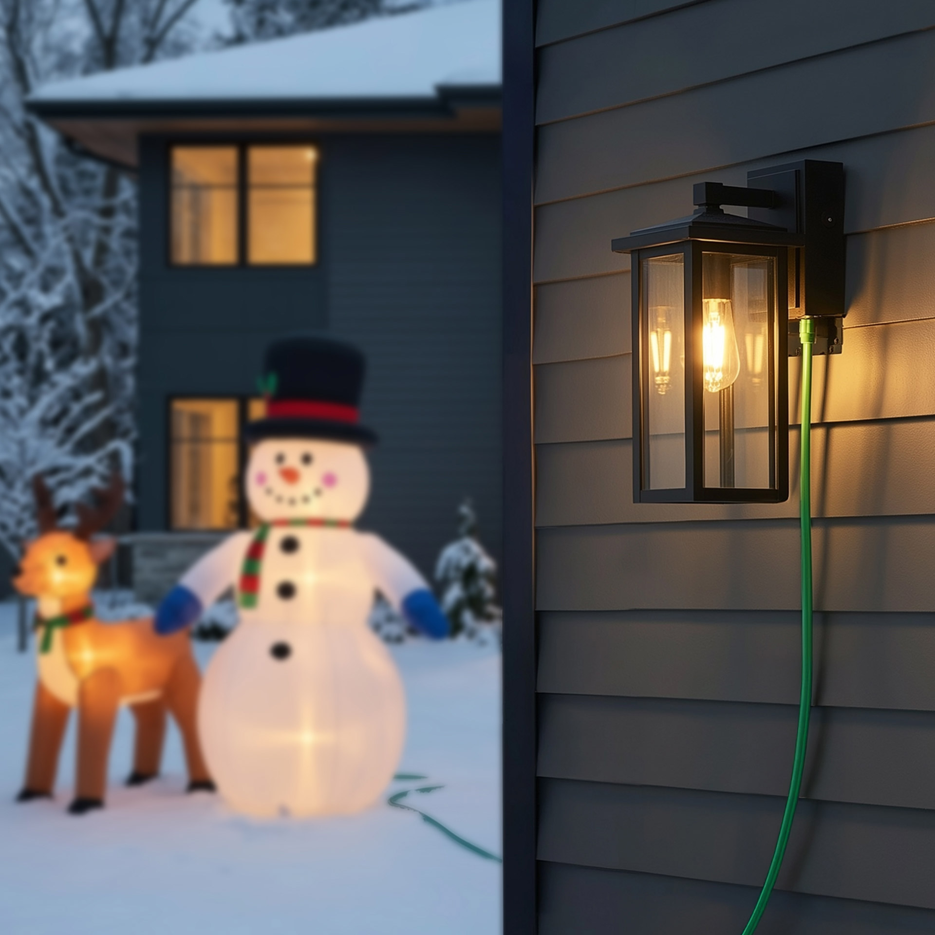 Globe Electric 14' Matte Black Outdoor Wall Light with GFCI Outlet - Image 9