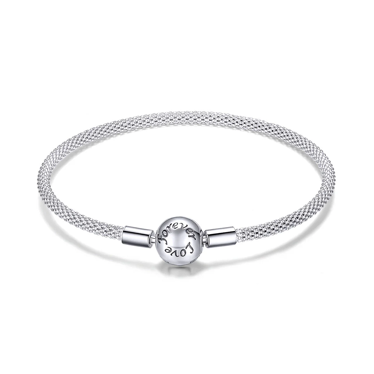 Sterling Silver Love Forever Round Clasp Snake Chain Bracelets Women