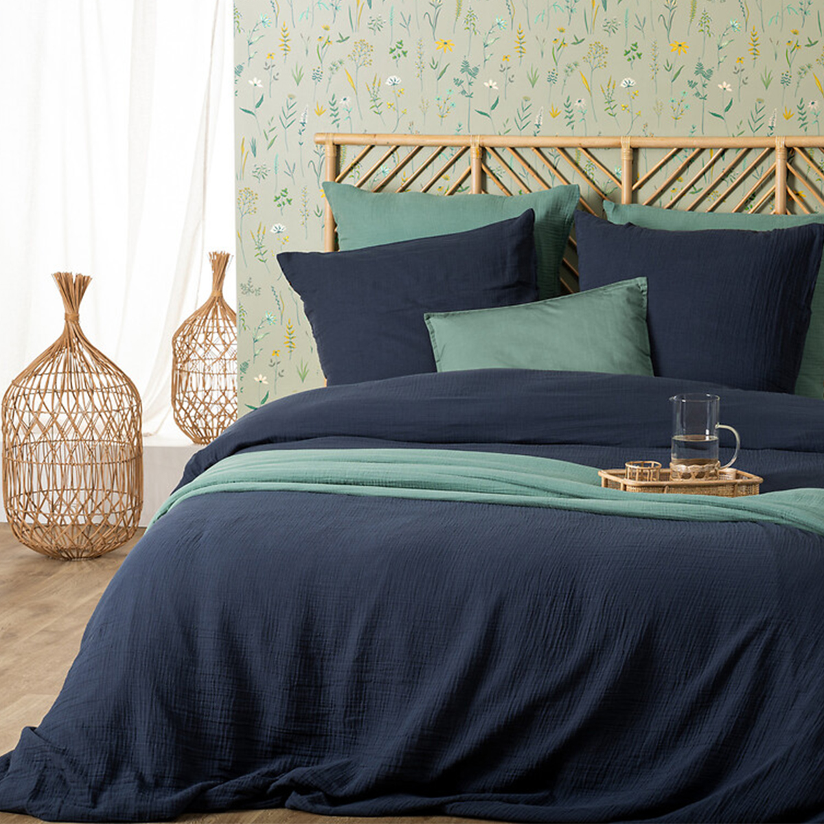 Bed linen set "Flora" Ink blue, 260x240 cm