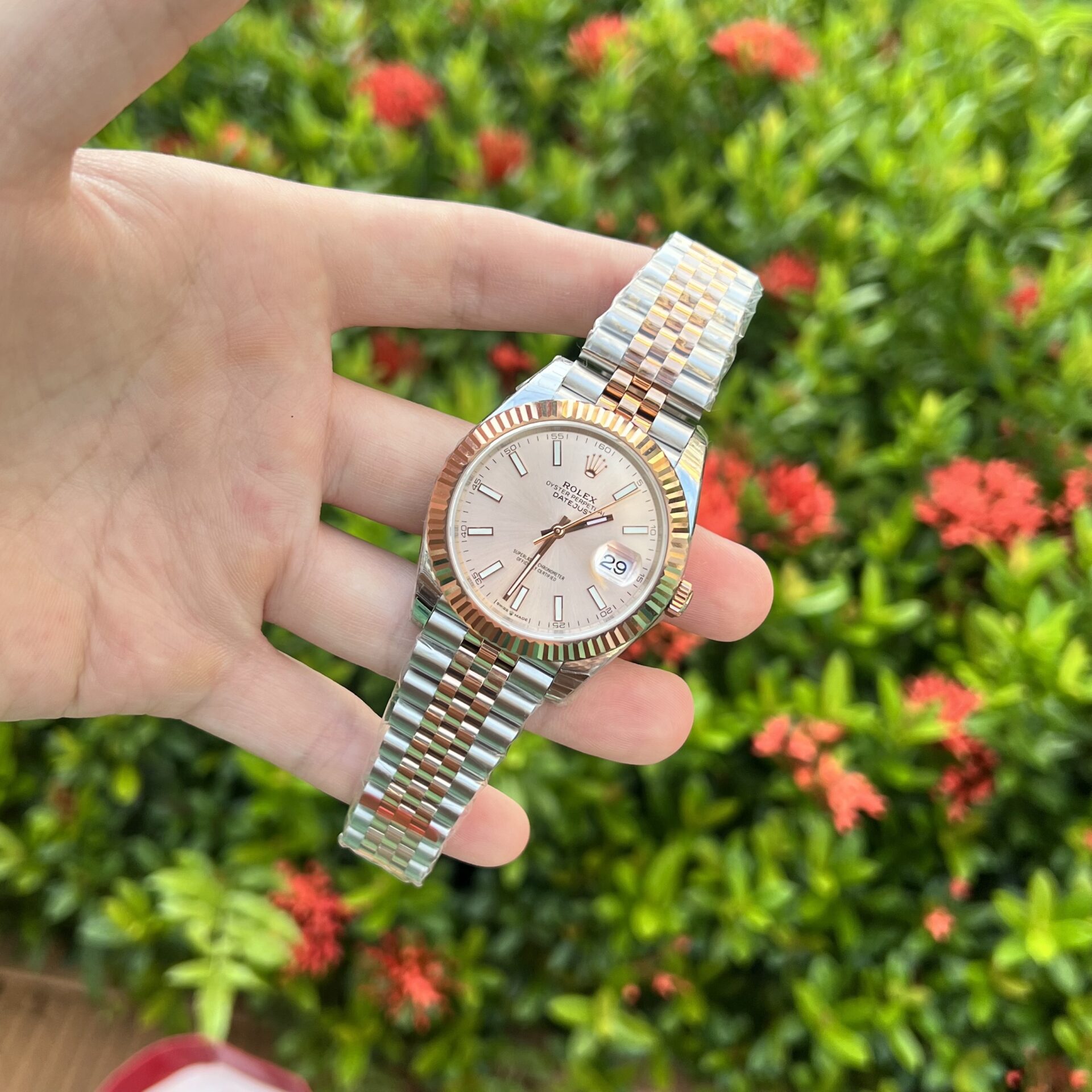 Rolex Replica 11 Watch DateJust Pink Dial Jubilee Strap Factory EW 41mm - Elite Watch Atelier